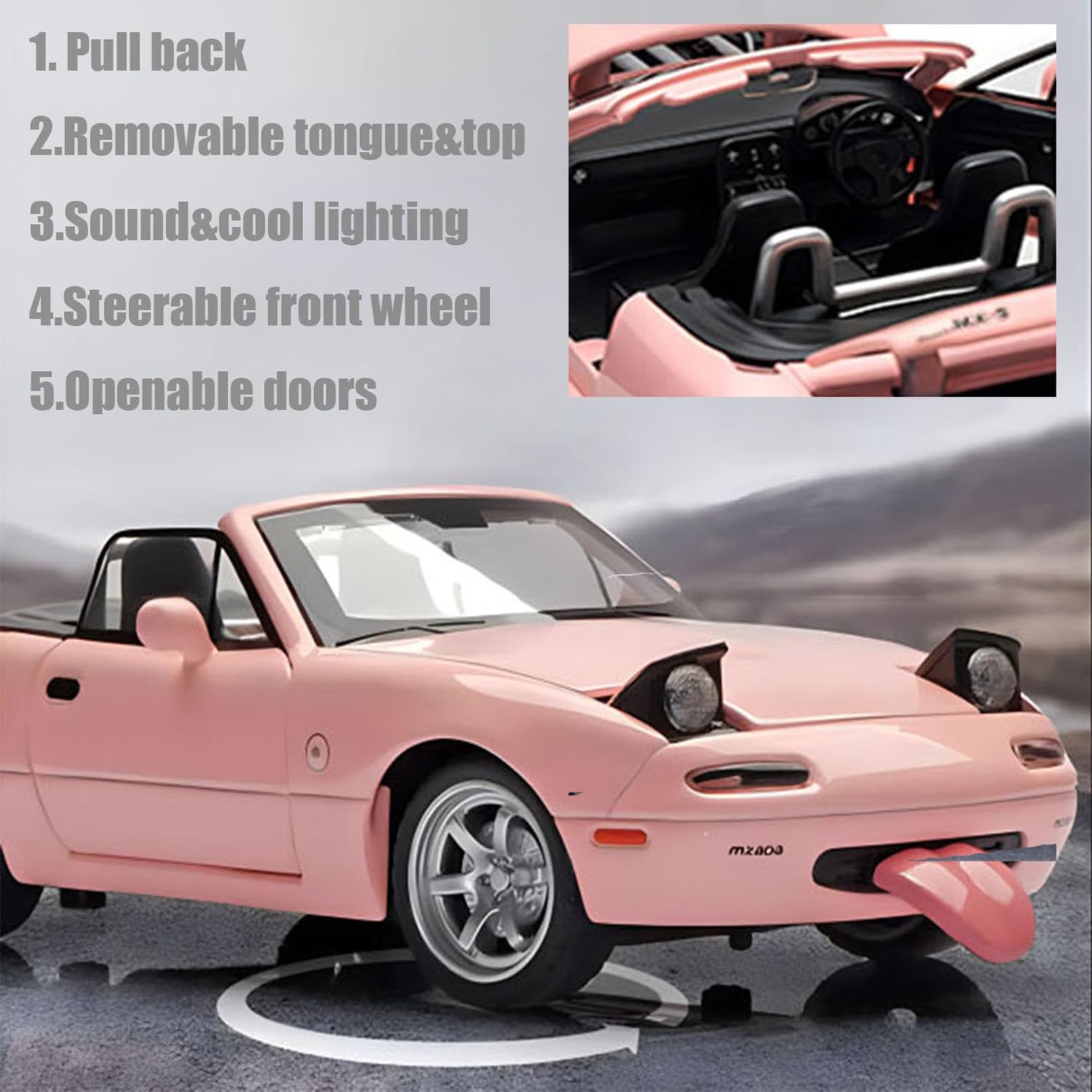 MODVKVK Mazda MX-5 Miata 1:32 Model Car, Toy Car With Light & Music, Removable Top, Pull-Back Function, Alloy Die-Cast - Image 3