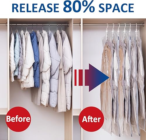 Miniatura 9 de Bolsas de almacenamiento al vacío colgantes, paquete de 4 bolsas de almacenamiento colgantes para ropa con bomba eléctrica, selladas al vacío para