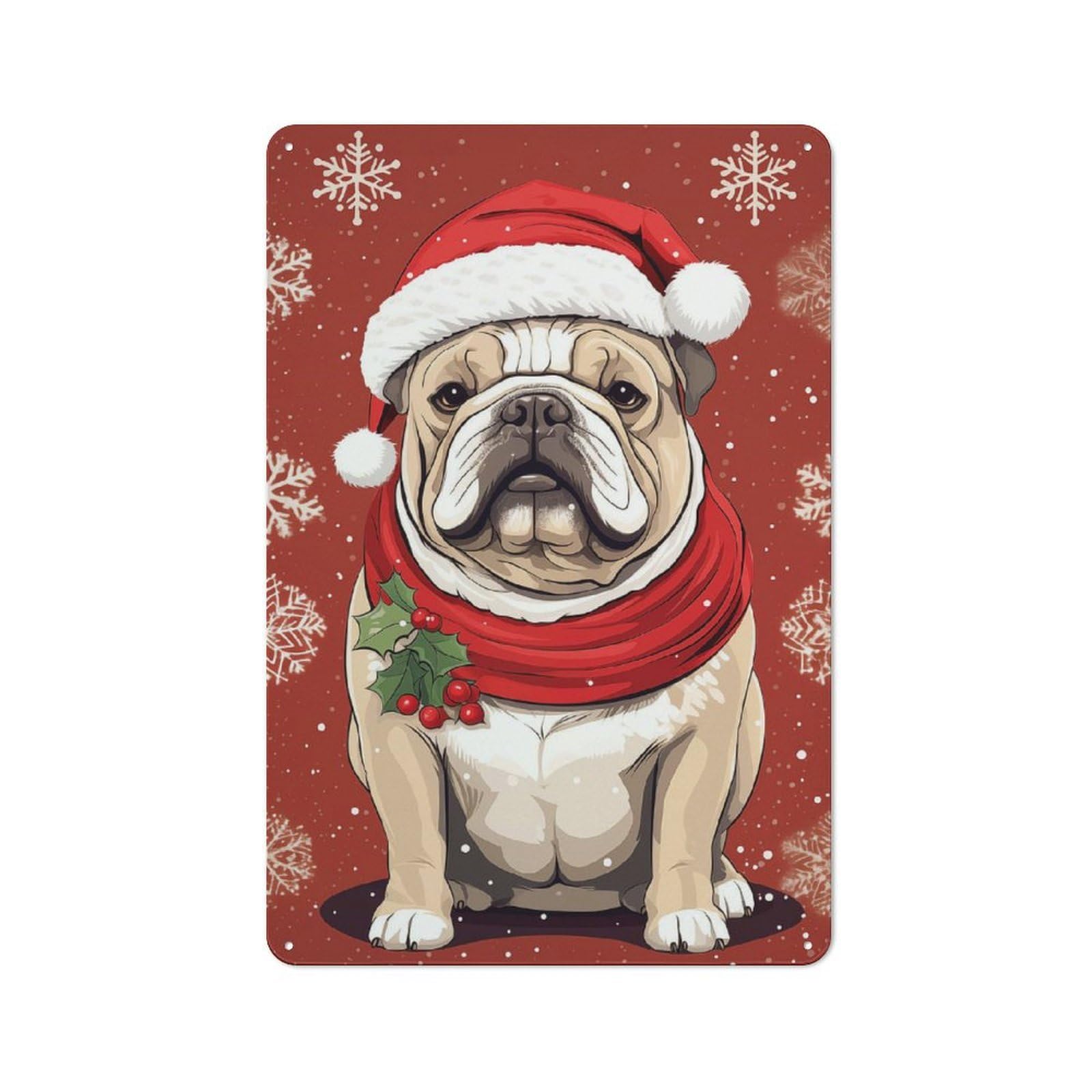 Junmoney Vintage Bulldog Xmas Vintage Metal Wall Sign 30X20cm For Garage Or Workshop, For Metal Sign Collectors, For Garage And Workshop Walls