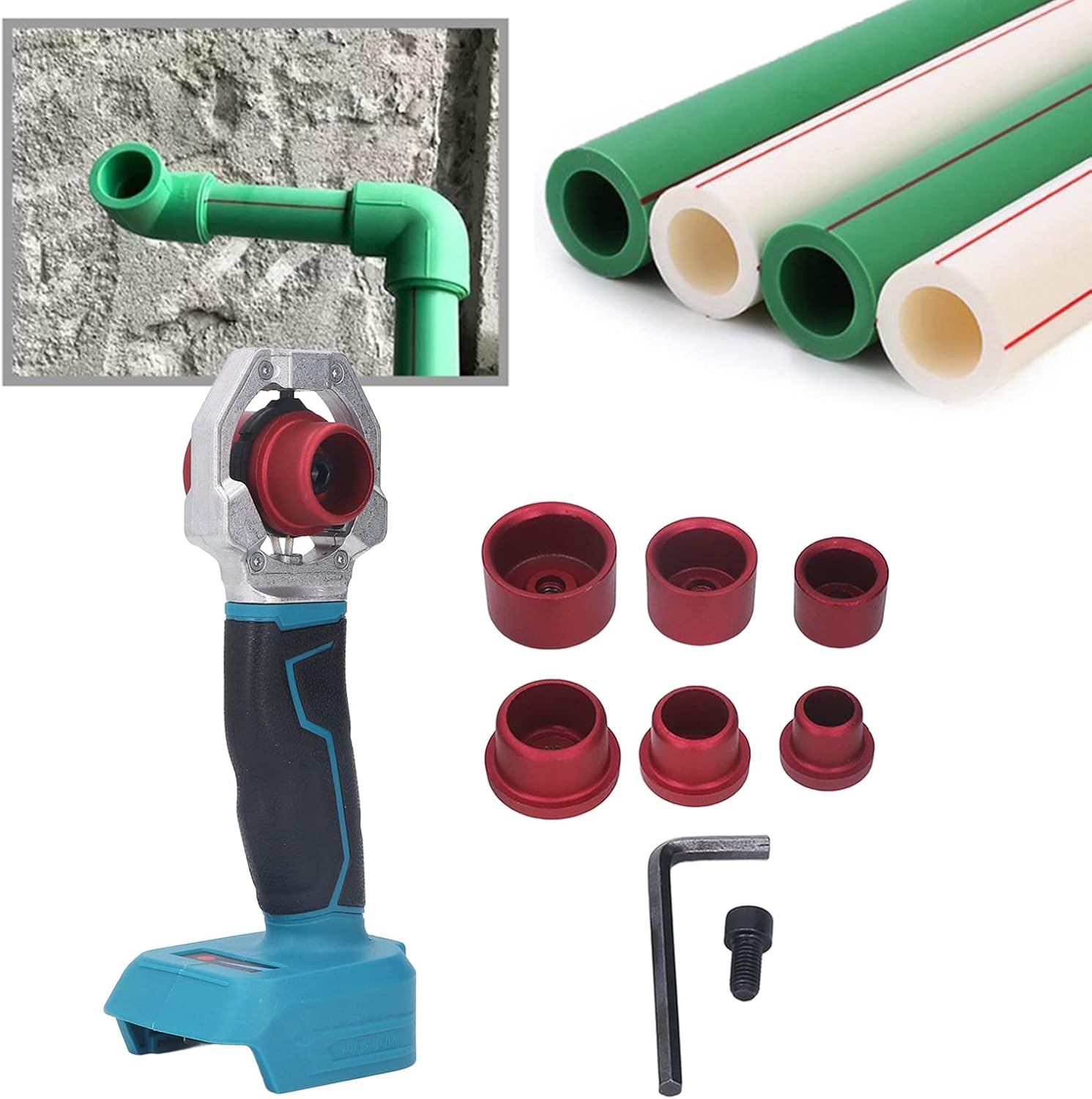 Plastic Water Pipe Welder, Cordless Handheld Socket Fusions Welder Kit, Rechargeable PPR Pipe Welding Machine with 6 Die Heads for PPR PE HDPE Pipe (340℃ Constant Temperature)