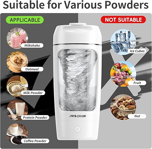 Miniatura 6 de Botella mezcladora eléctrica de proteínas, mezclador de batidos de proteínas recargable por USB, con taza de almacenamiento de polvo, botellas de