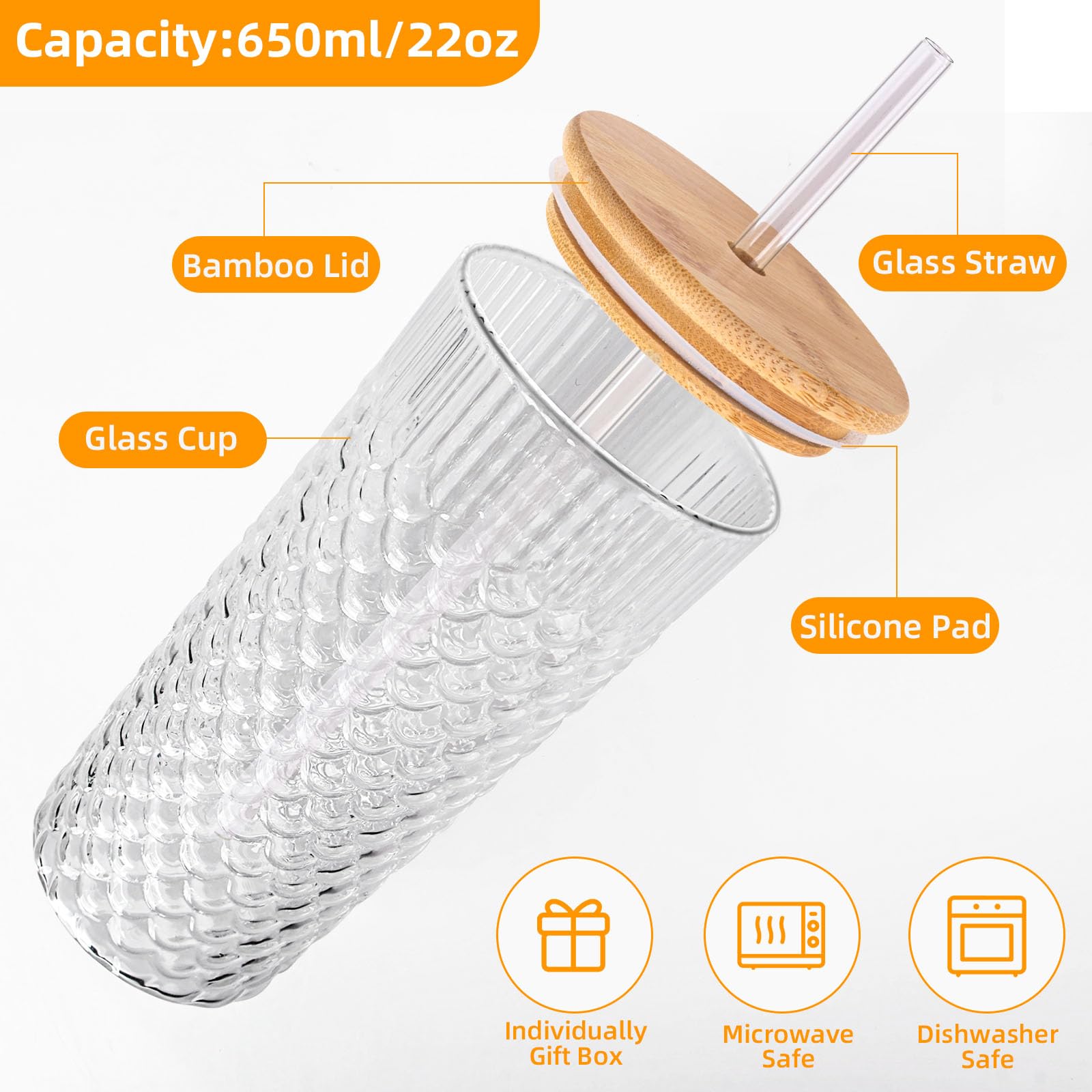 Set 2 Bicchieri In Vetro Con Coperchio In Legno E Cannuccia Da 600 Ml - Per Cocktail, Acqua, Tè E Succhi, Idea Regalo - 2