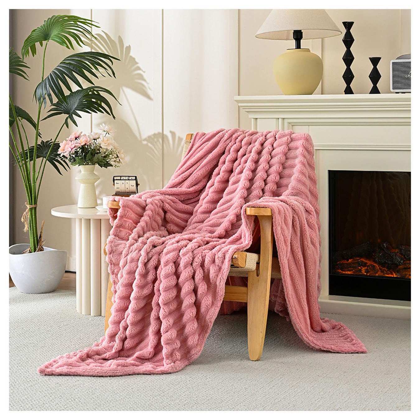 Couverture chaude contre le froid d'hiver, plaid en fourrure moelleuse rose XL