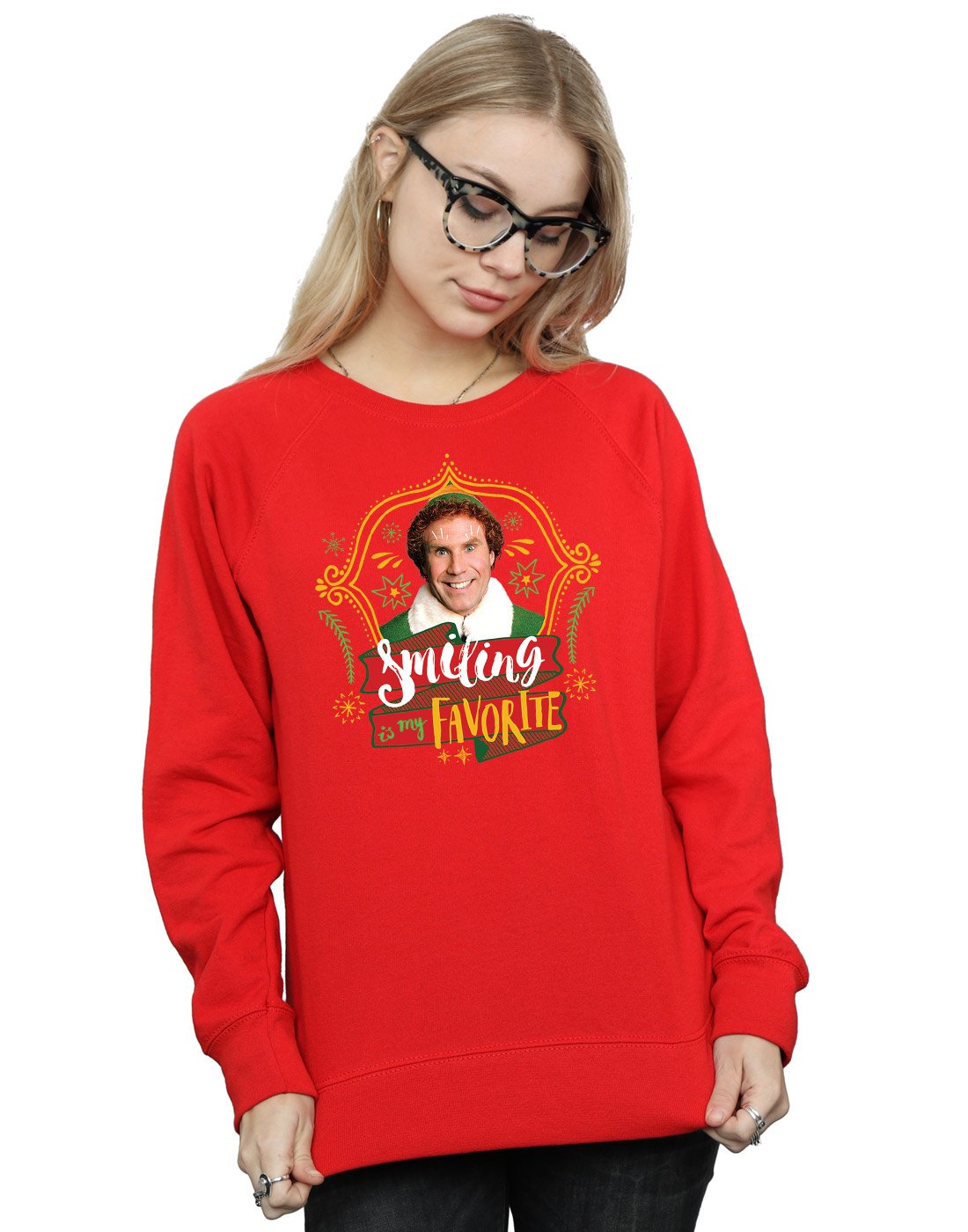 Elf Women's Buddy Smiling Sweatshirt Medium Red
