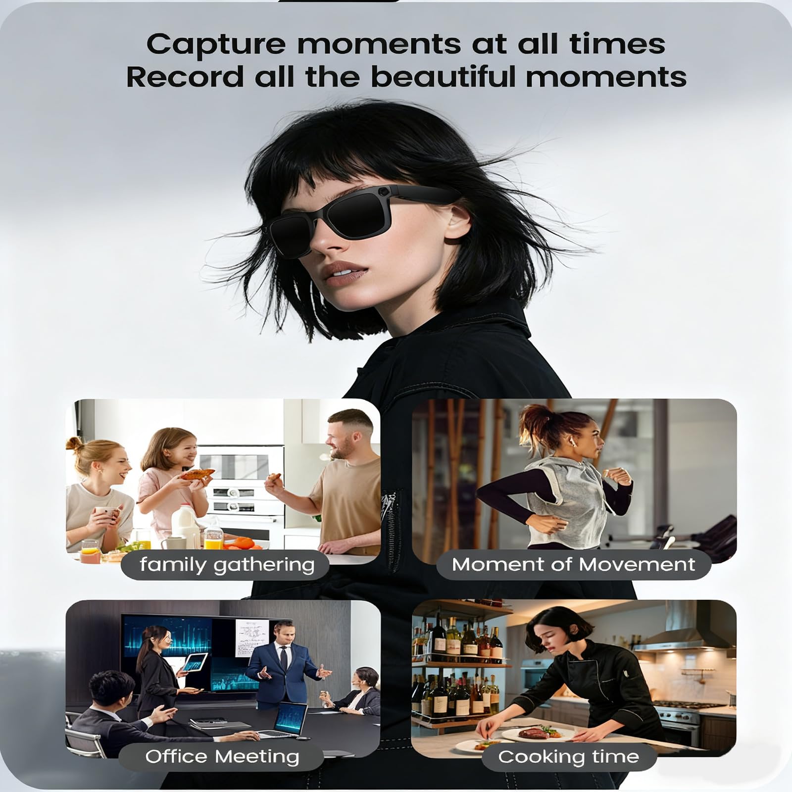AI Smart Glasses Occhiali con fotocamera HD 1018P Fotocamera Sportiva Microfono Riproduzione Musica Traduzione Piccola Fotocamera Bluetooth Occhiali da Sole Video Occhiali Da Bicicletta Action Cam