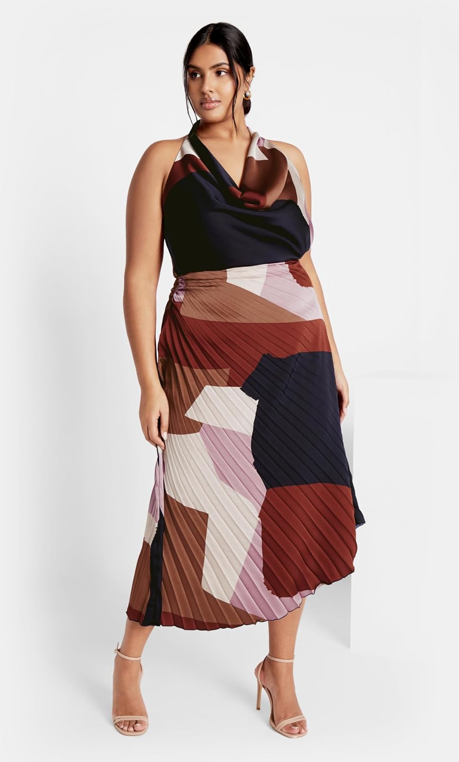 City Chic Women's Plus Size Amaya Asymmetrical Harmonica Pleat Print Skirt