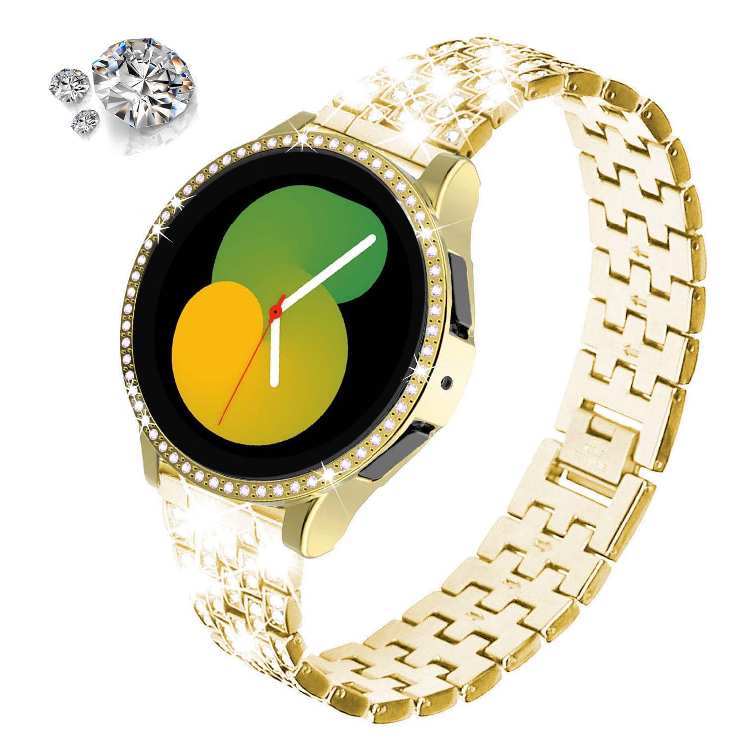 DEALELE Armband Kompatibel mit Samsung Galaxy Watch 7/5 / 4 40mm 44mm / FE 40mm / 5 Pro 45mm, 20mm Glitzer Diamant Metall Armbänder mit Schutzhülle Cover Ersatz für Damen Herren