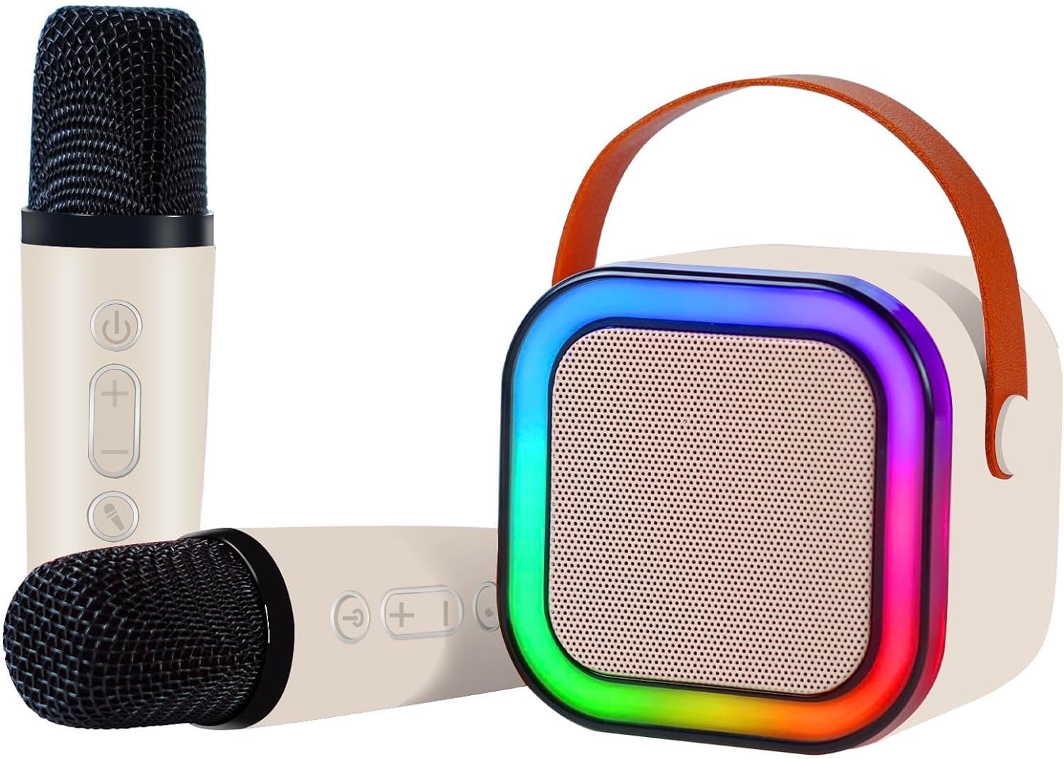 Crackles Portable Karaoke Machine for Kids Adults, Portable Bluetooth Mini Karaoke Microphone Singing Speaker with 2 Wireless Mic and Light,Gifts, Multi Color Random Color