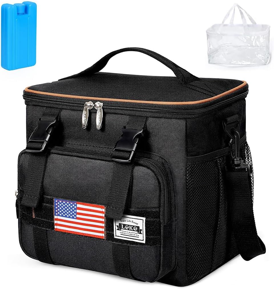 LekeskyMens Lunch Bag Insulated Lunchbox Meal Prep Lunch Box Lunch Cooler Bags Adults Work ( With one Coolers Ice Pack, one Leakproof PVC bag), Black