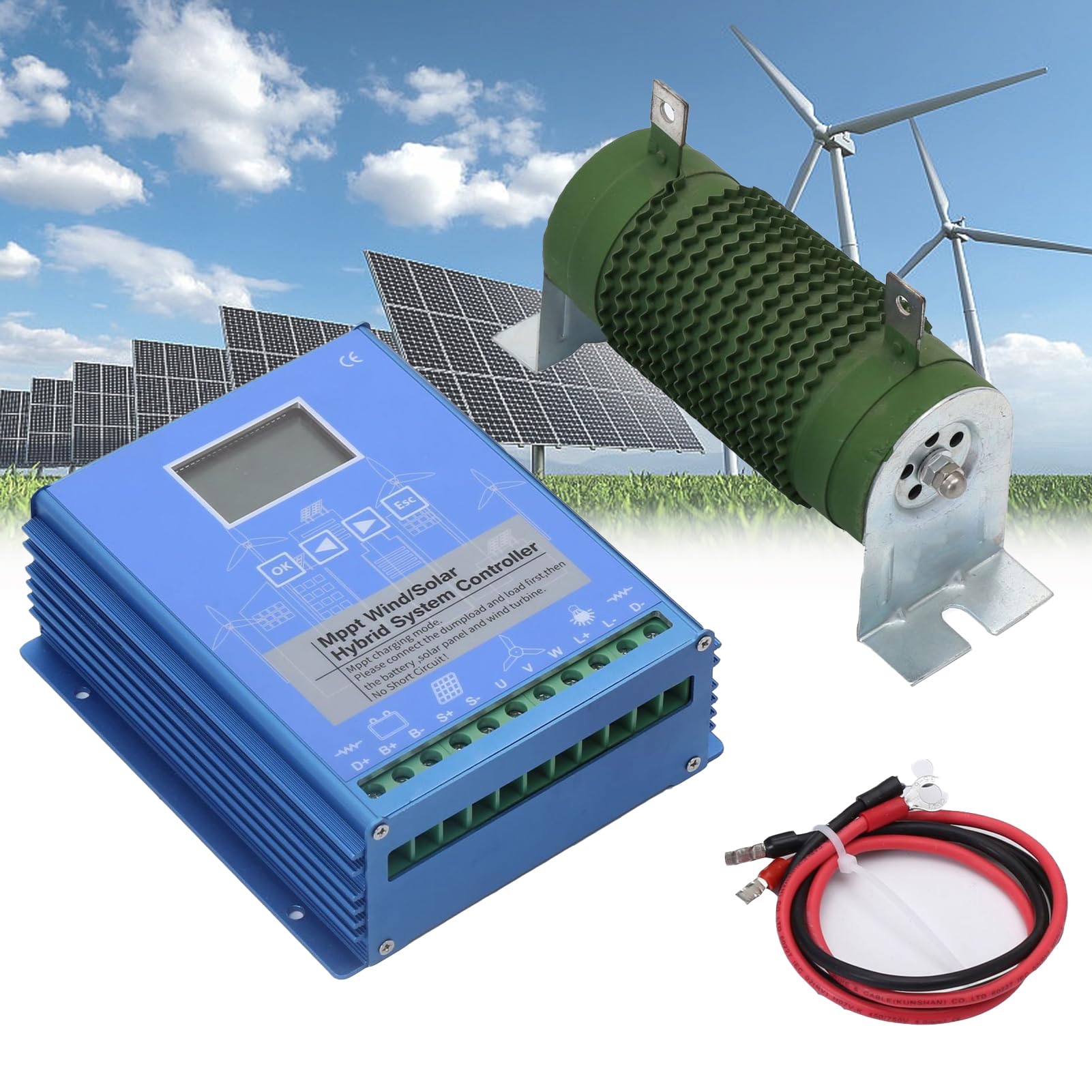 Mppt Controlador De Carga HíBrido Solar EóLico Solar Y EnergíA EóLica Controlador HíBrido De Carga 12v/24v/48v para La BateríA Refuerzo Sistema Carga HíBrido EóLico-Solar De Pantalla LCD