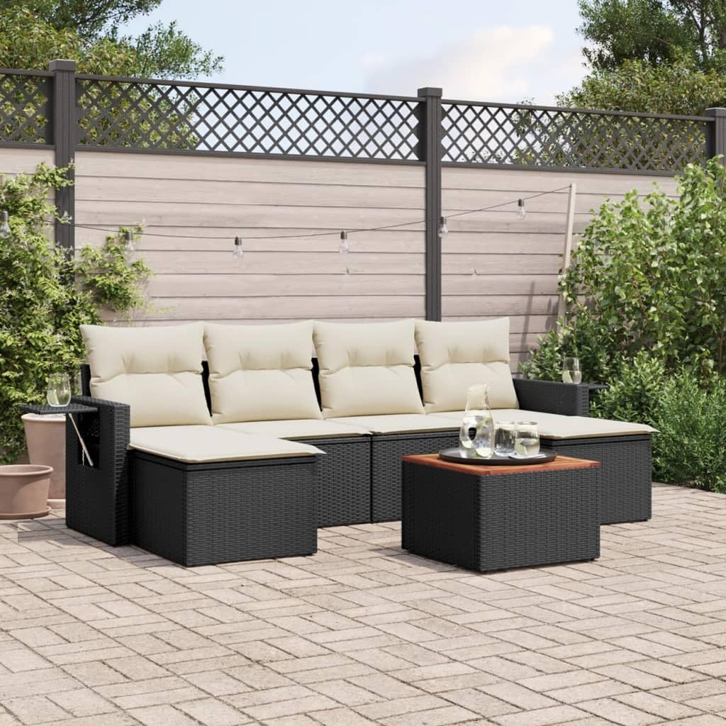 LAPOOH Set de Comedor de jardín 7 pzas y Cojines ratán sintético Negro, Conjunto Mesa Y Sillas Jardin, Mesa Y Sillas Terraza, Muebles Jardin Exterior, Conjuntos De Muebles De Jardín - 3224684