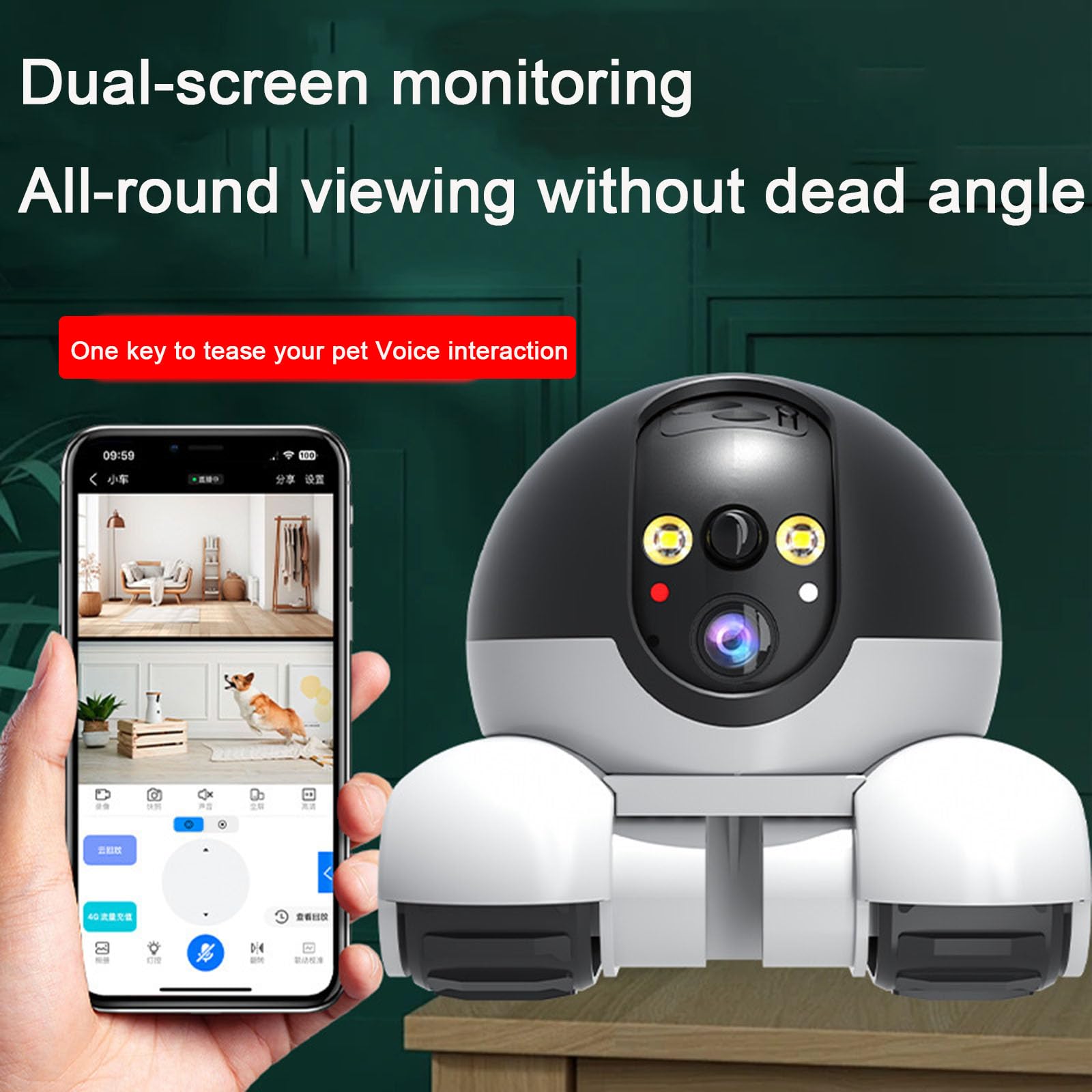 Blinky Robot,Pet Camera,Robot Camera on Wheels,Rolling Robot Camera with Talk,Blinkybot Camera,360° Cameras On Wheels 1080p Dual Lens with App Control,2-Way Talk,Night Vision,For Pets,Elderly,Home-A