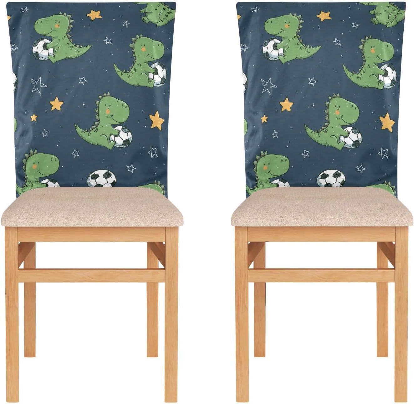 ALAZA Dinosaur Footballs Stars Chair Back Cover Set of 6, Washable Reusable Removable Chair Slipcovers Decorative Chair Cover for Home Kitchen Wedding Party