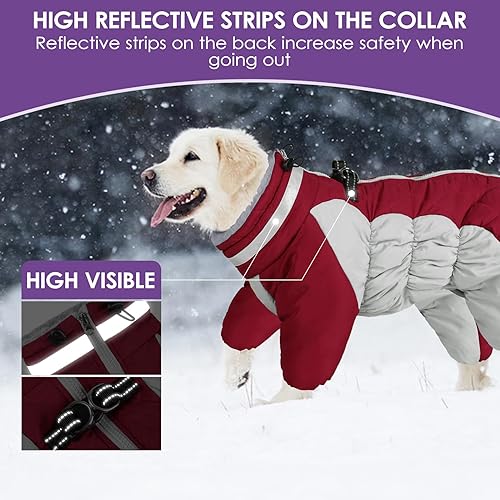 Miniatura 4 de SUNFURA Abrigo de cuatro patas para perro, chaqueta de forro polar cálido para perro, abrigos de invierno reflectantes con arnés, resistente al
