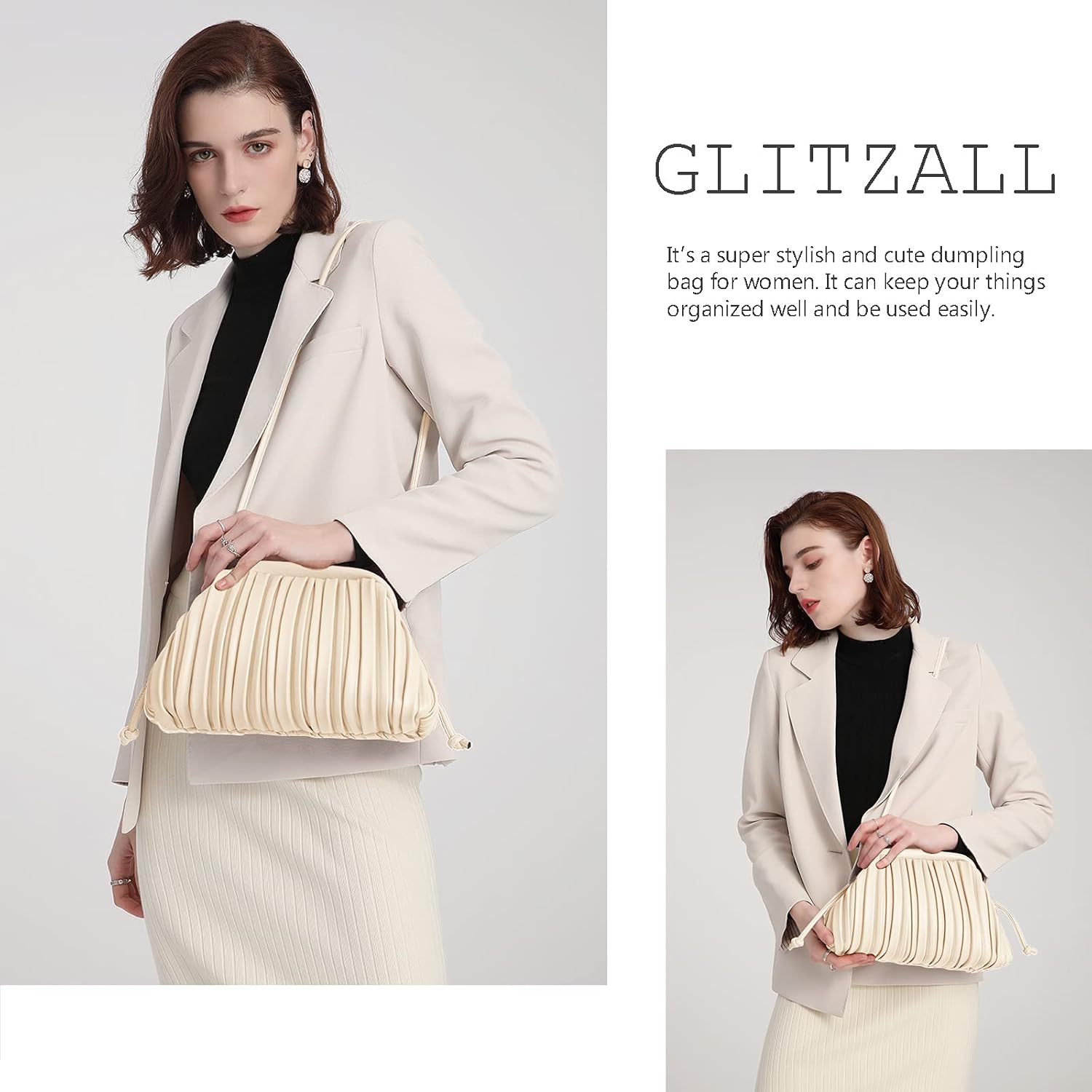 GLITZALL Clutch Purse and Dumpling Bag for Women,Designer Cloud Handbag and Ruched Bag with Detachable Shoulder Strap - Image 4