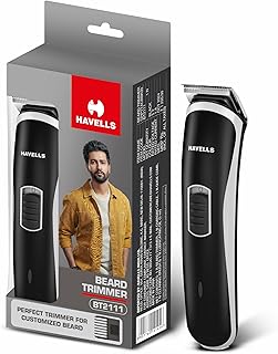Havells BT2111 Rechargeable Beard Trimmer with SS Blades | Zero Trim with 0.5 Mm Precision | 45 Min Runtime,Battery Powered Black)-Men