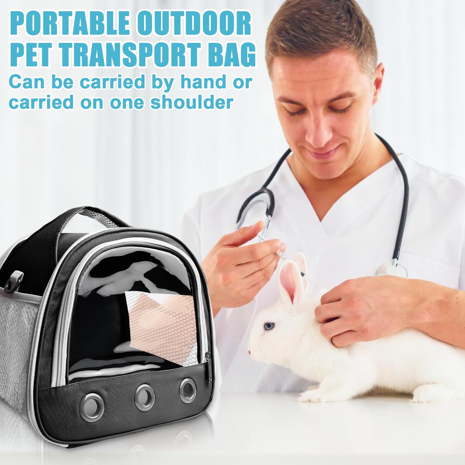Boîte de transport pliable avec bandoulière pour chat, chien, lapin, hamster - 30 x 21 x 27 cm - Noir