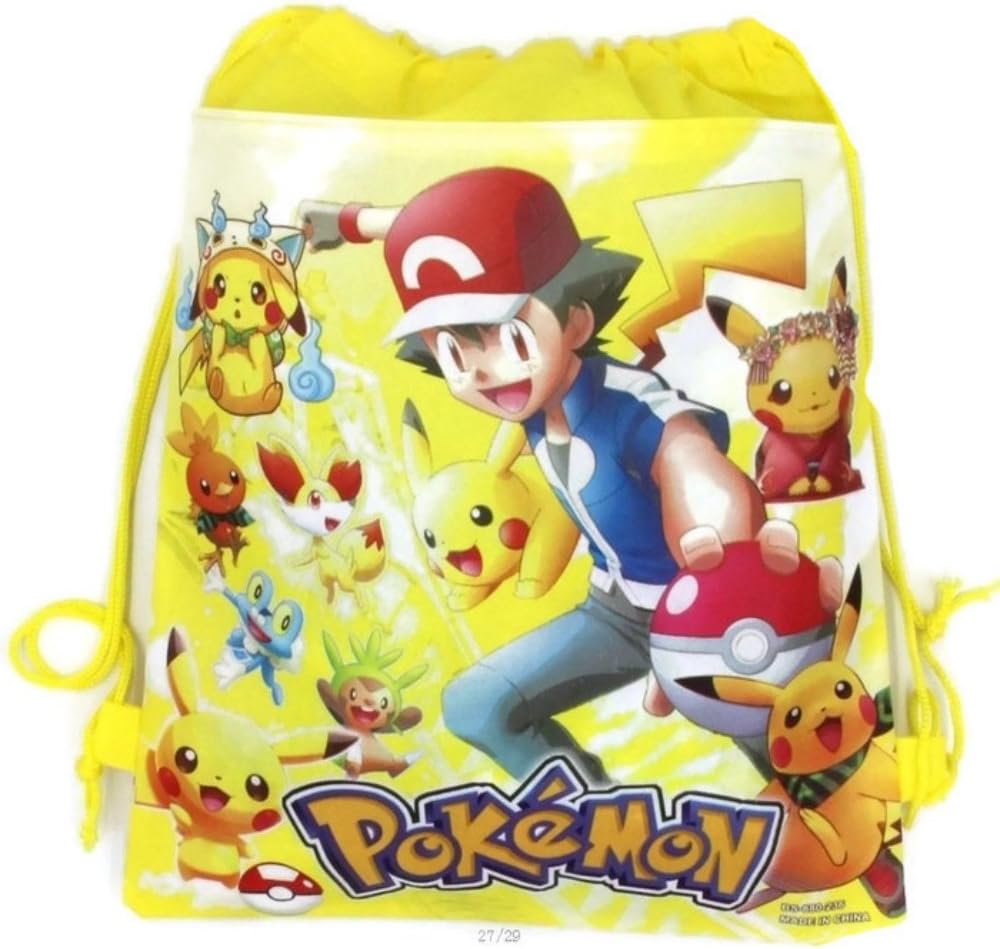 SKS Express Cartoon Drawstring Backpack Bag for Kids (Pokemon Yellow Pikachu & Ash)