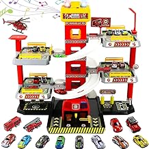 BAKAJI Garage 5 Floors for Children with Ramps and Cars, Multi-Level Parking with Cars and Helicopter, Lights and Sounds, Car Parking Toy with Lift, Gift Idea, 61 x 46 x 50.5 cm