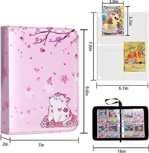 Miniatura 3 de CLOKORIA Carpeta de tarjetas para regalos de niñas, 440 tarjetas coleccionables con 55 fundas, 4 bolsillos para colección de tarjetas de juego TCG,