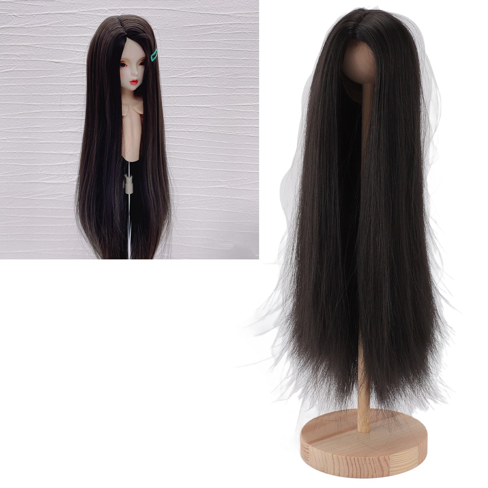 Parrucca da Bambola per Bambola 1/4, Parrucca da Bambola Snodabile Parrucca Lunga Diritta Seta Ad Alta Temperatura Capelli Sintetici Lunghi Lisci, Accessori Fatti a Mano (BLACK)