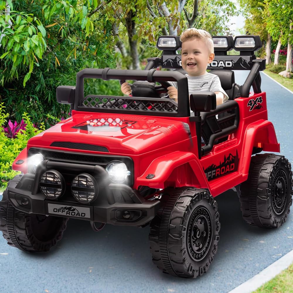 Coche Eléctrico Infantil 12v con Mando Remoto 2.4g - Suspensión De Muelle, Luces Led Y Música Inalámbrico - 2 Velocidades hasta 5 Km/H - para Niños De 3 A 8 Años - Color Rojo