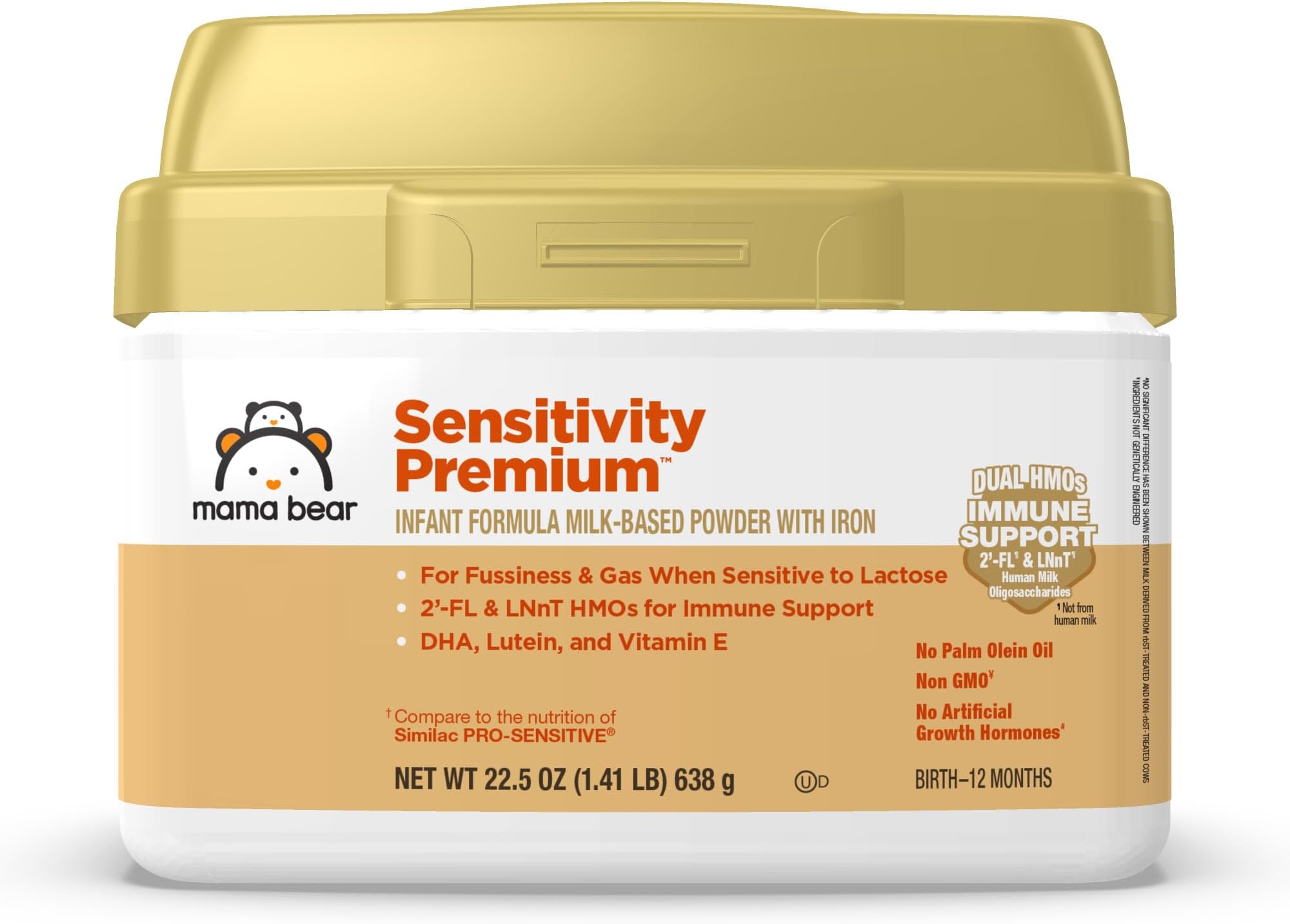 Amazon Brand - Mama Bear Sensitivity Baby Formula Powder, 2'-FL HMO, for Fussiness & Gas when Sensitive to Lactose, Non-GMO, 22.5 oz, 1.4 pound (Pack of 1)