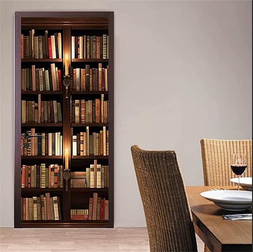 Miniatura 3 de Adhesivo retro 3D para puerta de estante de libros, autoadhesivo, murales, papel tapiz para refrigerador, calcomanía de PVC impermeable para puerta
