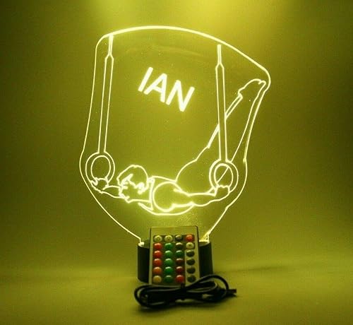 Miniatura 7 de MIRROR MANIA Gymnast - Lámpara de mesa con luz nocturna LED con nombre personalizado grabado para hombre y niño, anillo de gimnasia, regalo de