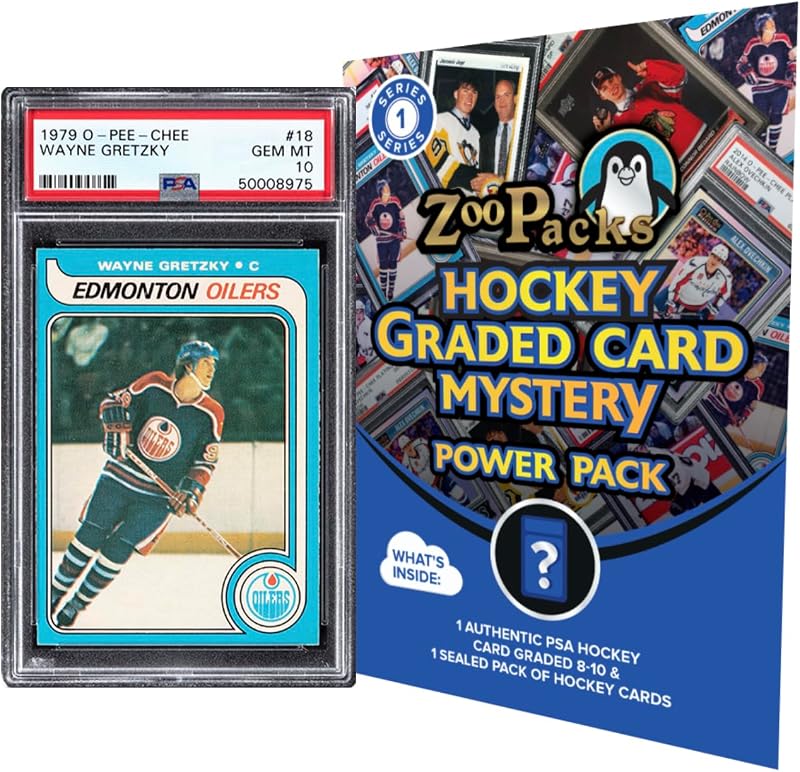 Paquete misterioso de tarjetas graduadas de hockey PSA | Tarjeta de fútbol con calificación PSA | Grado 8+ garantizado | Contiene una estrella vintage, novato, leyenda o actual calificada | por Paquetes de zoológico
