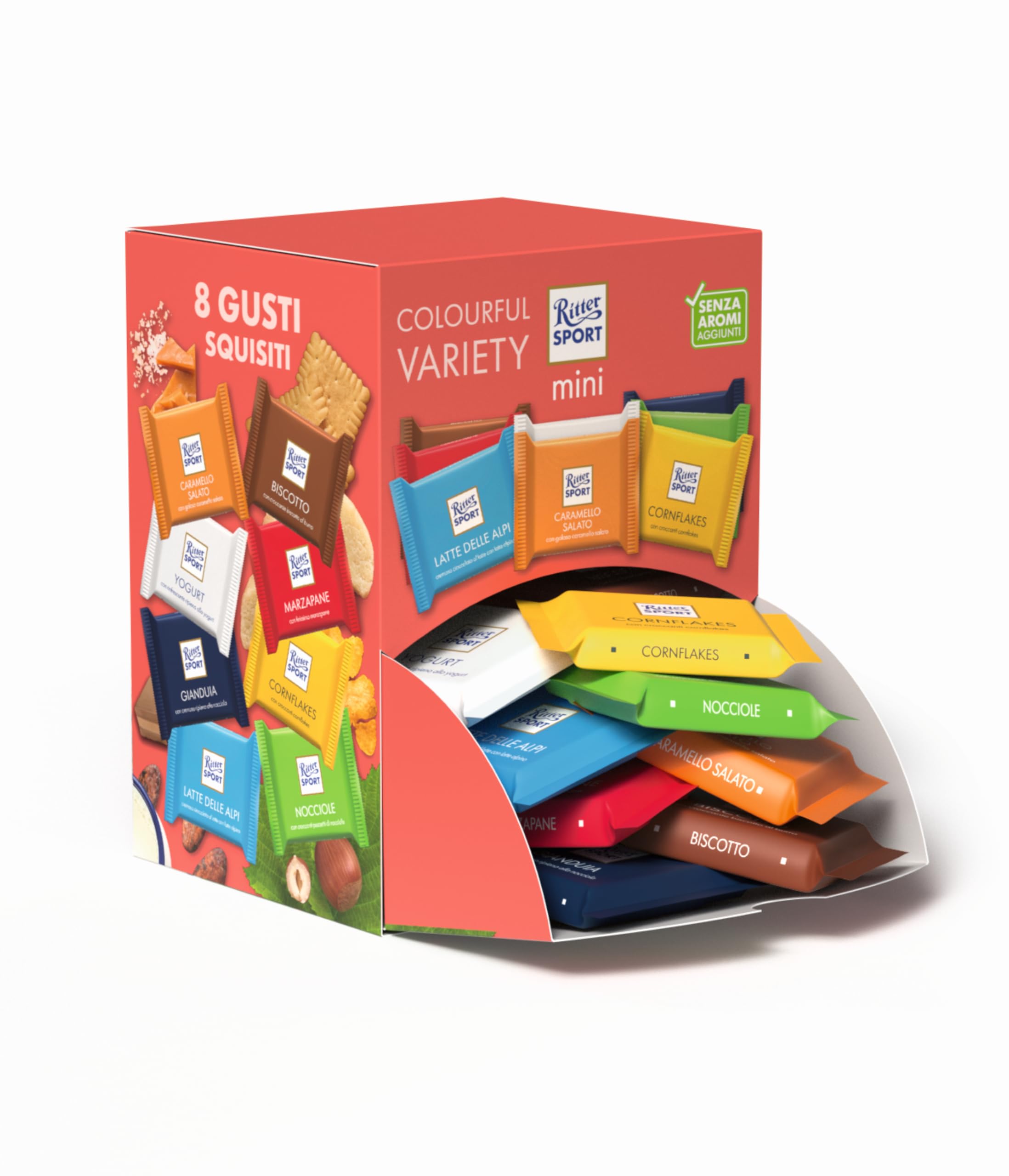 RITTER SPORT Mini Colourful Variety, Mix Cioccolatini, Grande Varietà di Gusti, Nocciole, Marzapane, Gianduia, Cornflakes, Yogurt, Latte e Biscotto, Cacao 100% Certificato Sostenibile, 1200 g