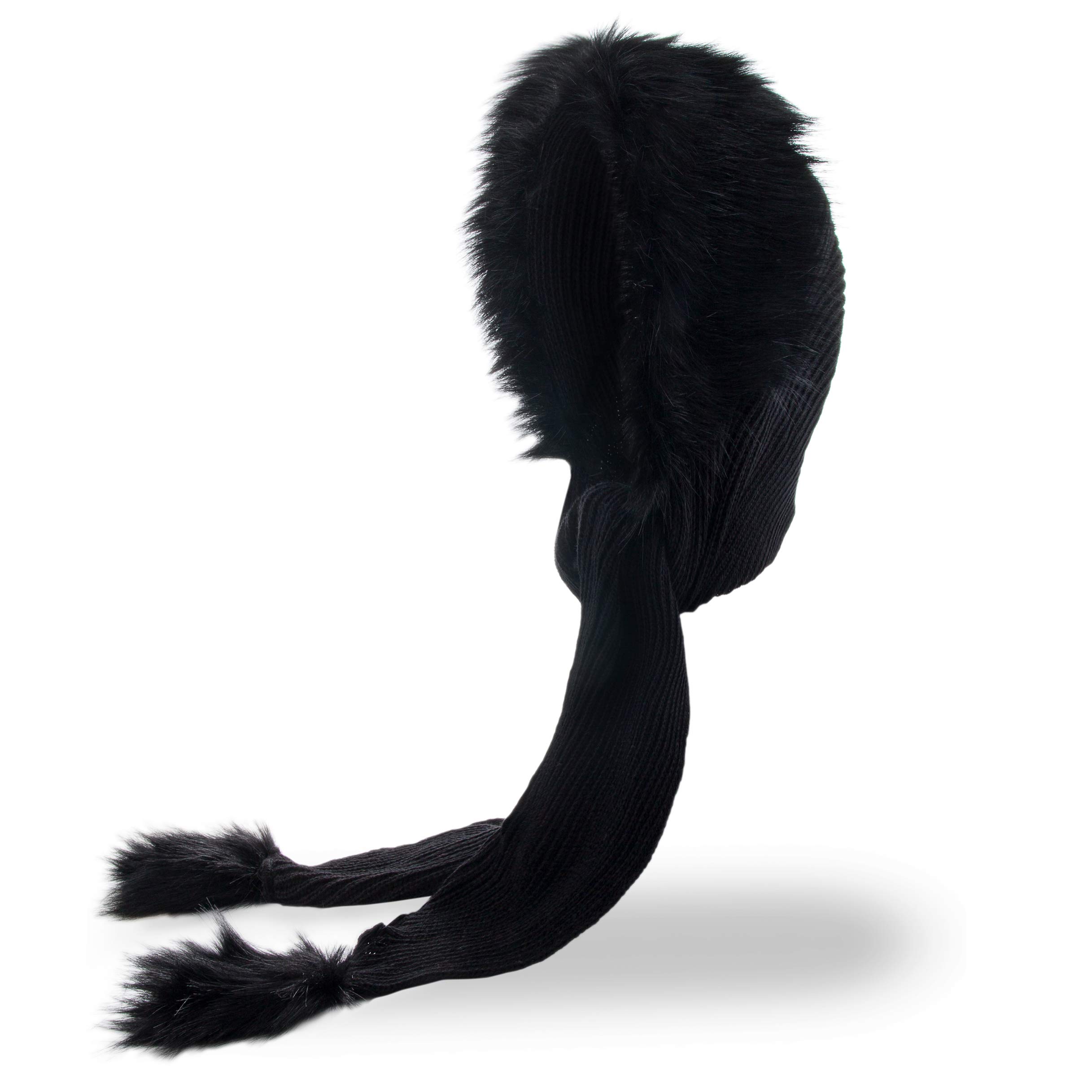 Futrzane Women's Black - Black Classic Classic Hooded Scarf - Faux Fur Hooded Scarves For - Cowl & Hat (Black - Black Classic)