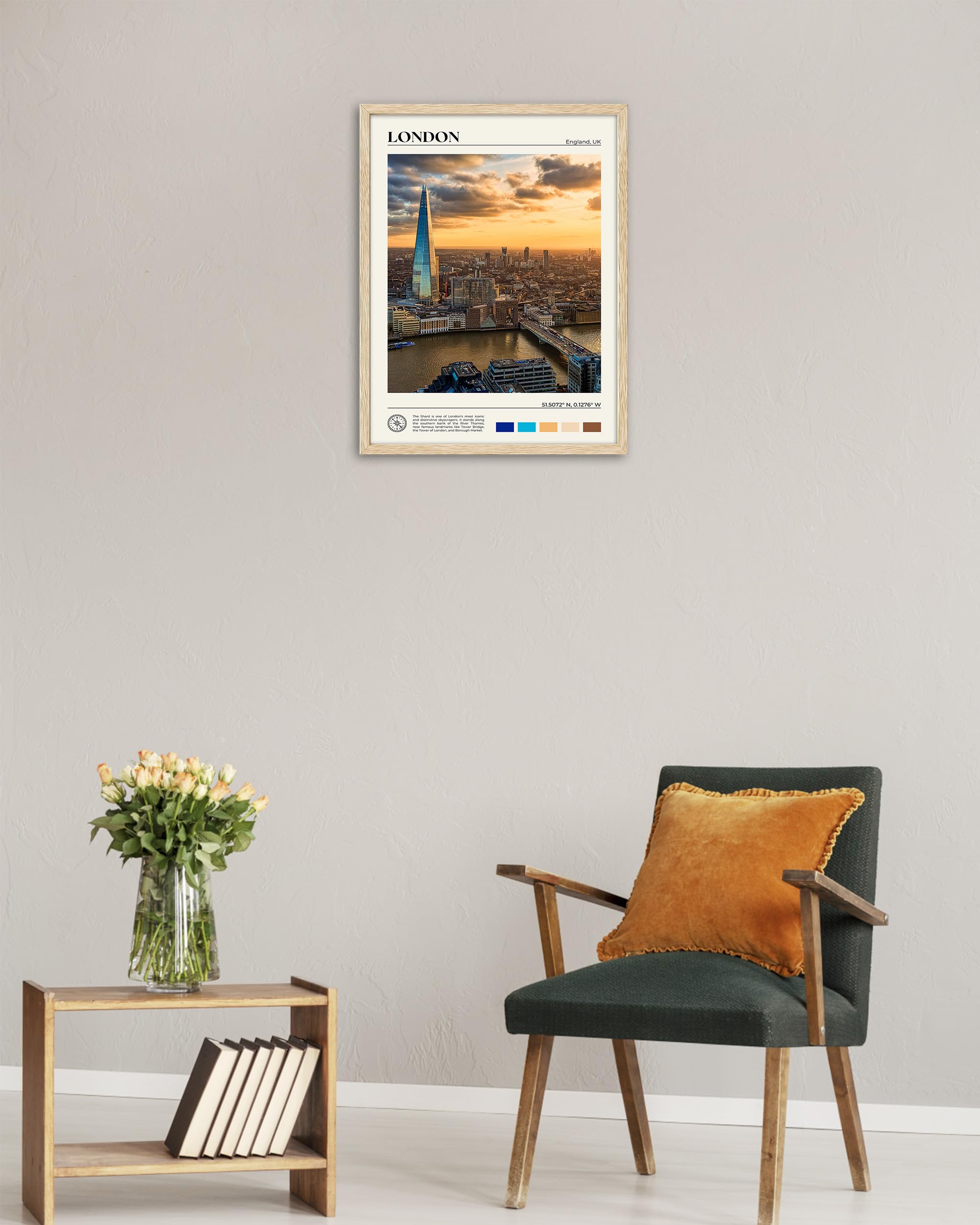 HesenDot London Framed Wall Art,30x40cm Iconic Skyscraper Landscape Canvas Print,Classic Urban City Landmark Poster Wall Decor for Living Room Bedroom Office,Set of 1 - Image 2