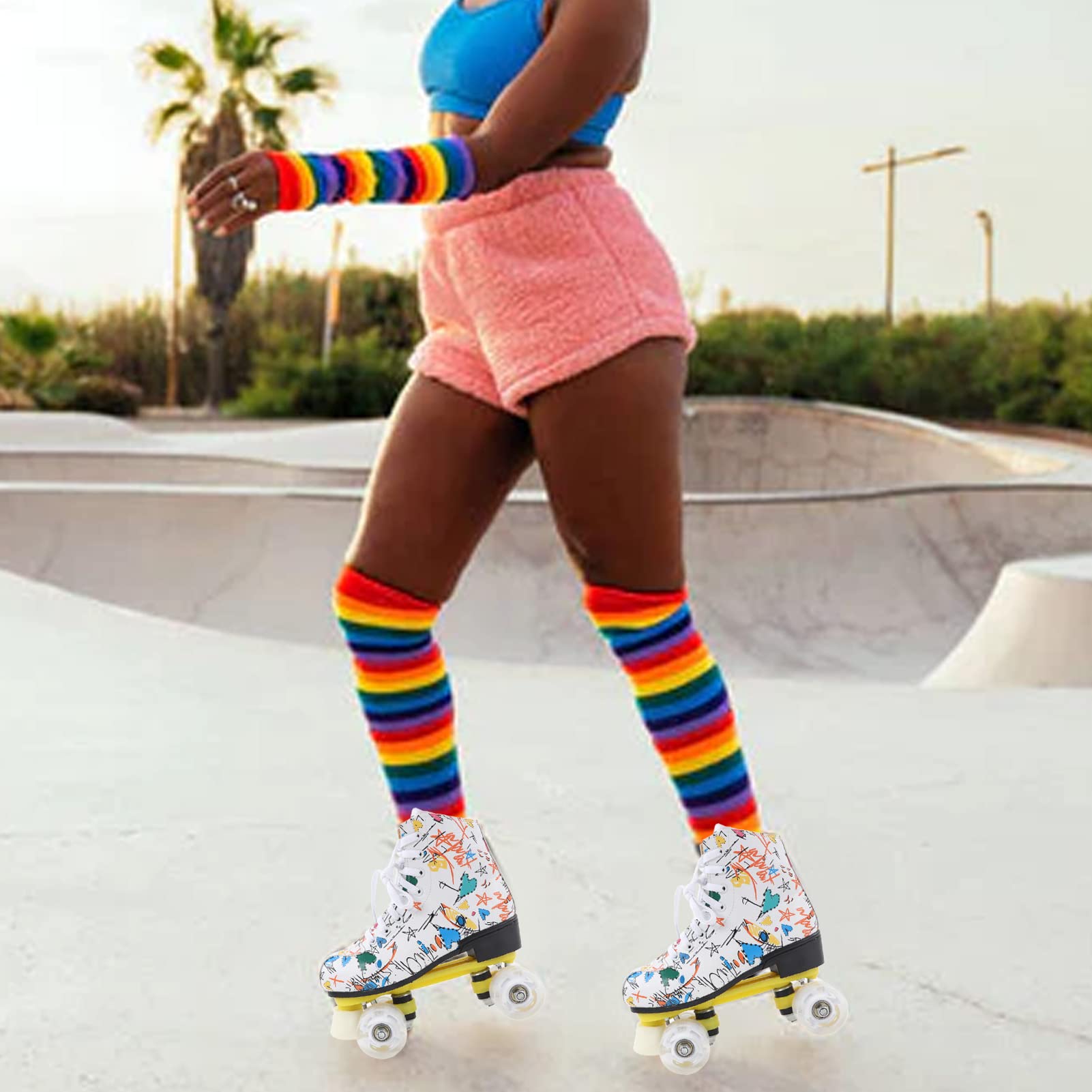 Patines de Doble de 4 Ruedas Zapatos de Patinaje con Graffiti Blanco para Niños Adultos Talla 38 Material Resistente y Duradero Diseño Cómodo y Transpirable Patinaje en