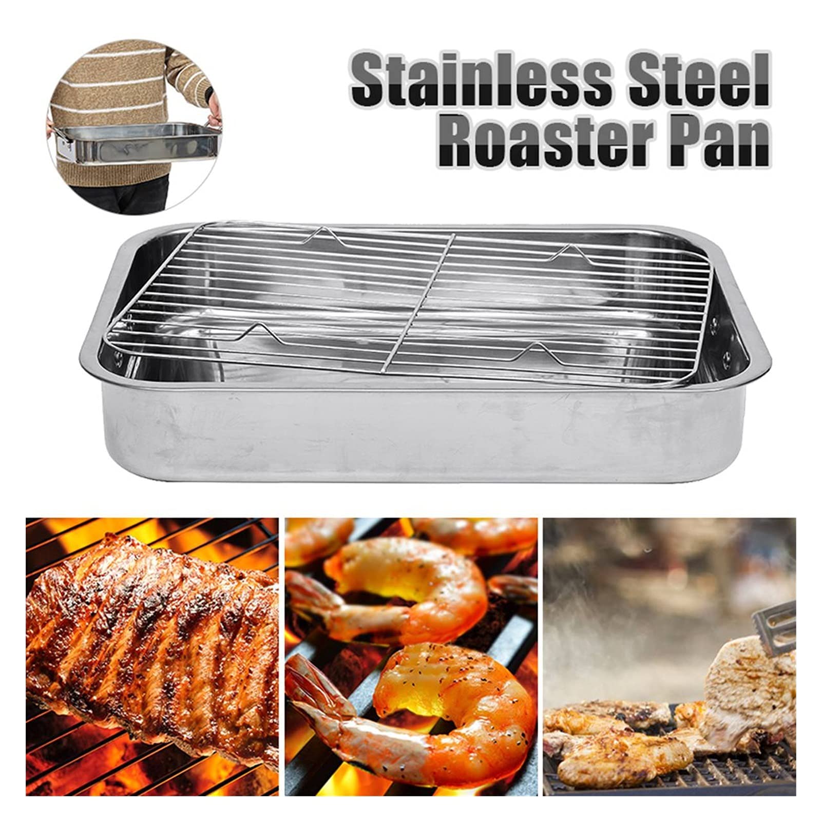 ACiyD Bandeja para Hornear de 42X32X7cm con Juego extraíble, Hoja para Hornear de Acero Inoxidable, no tóxica, Utilizada para Horno, lavavajillas, Rejilla para Enfriar sartenes