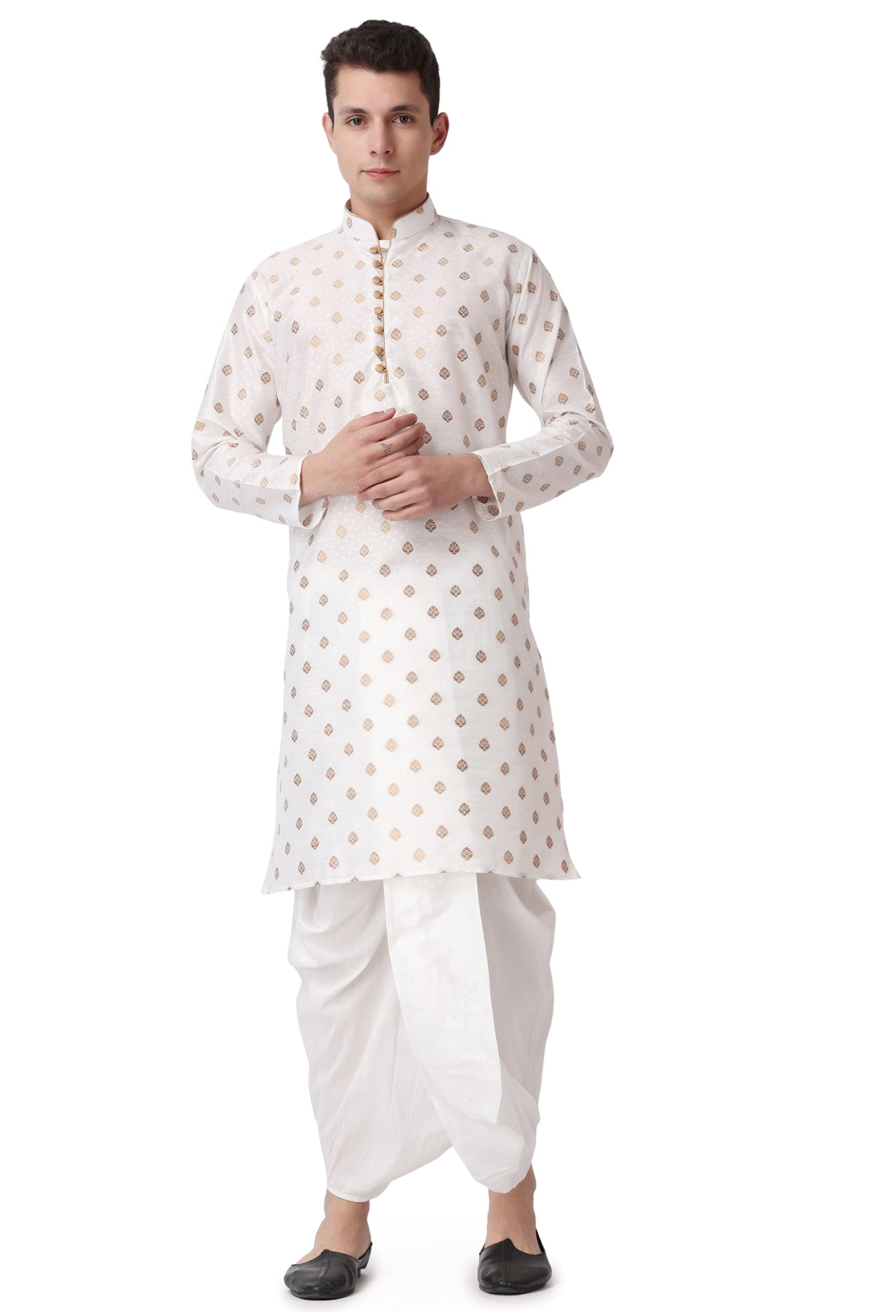 royal kurta Men's Silk Blend Printed Kurta Dhoti Set-picture-23