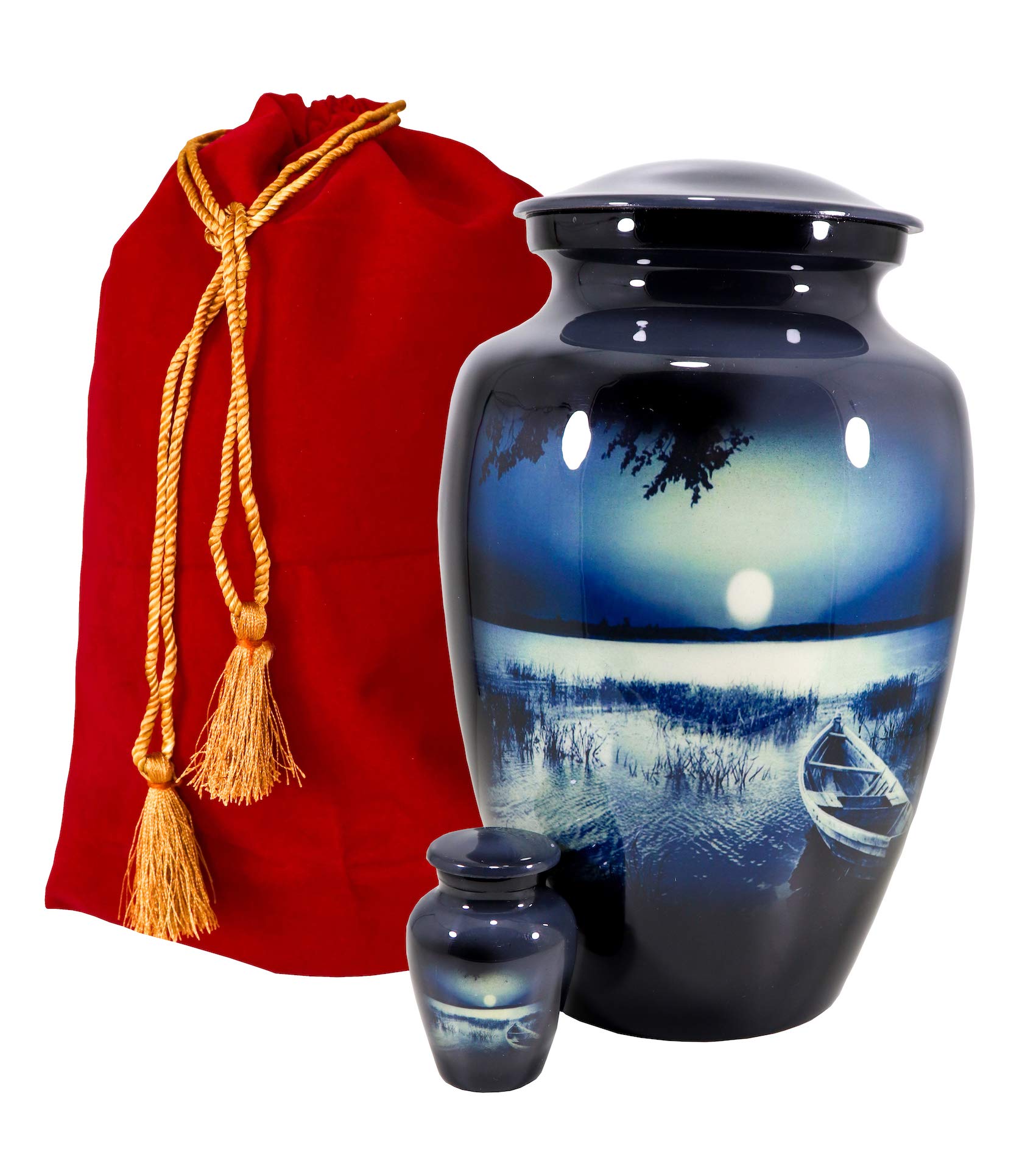 Cremation Urns for Human Remains | Adult Cemetery Burial Ash Container & Small Keepsake with Velvet Carry Bags | Miniature Keepsake Token and Large Cremation Urn for Men & Women