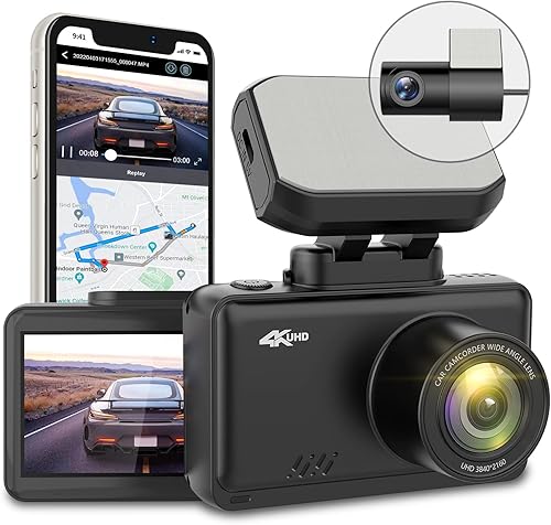 Dash-Cam - Cámara de coche 4K, cámara integrada con WiFi GPS para tablero de automóvil, cámara de respaldo Full HD de 170 gran angular con visión