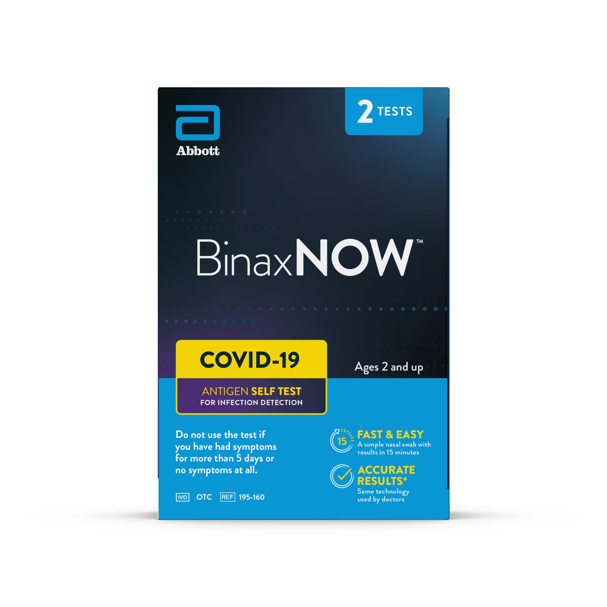 BinaxNOW COVID-19 Antigen Self Test, 1 Pack, 2 Tests Total, COVID Test With 15-Minute Results Without Sending to a Lab, Easy to Use at Home