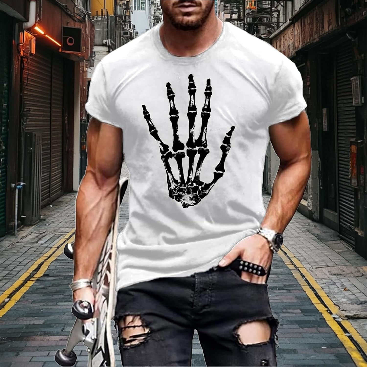 MARSVOVO Men's Graphic T-Shirts Crew Neck Short Sleeve Punk Streetwear Big and Tall Quick-Dry Shirts for Men - Image 3