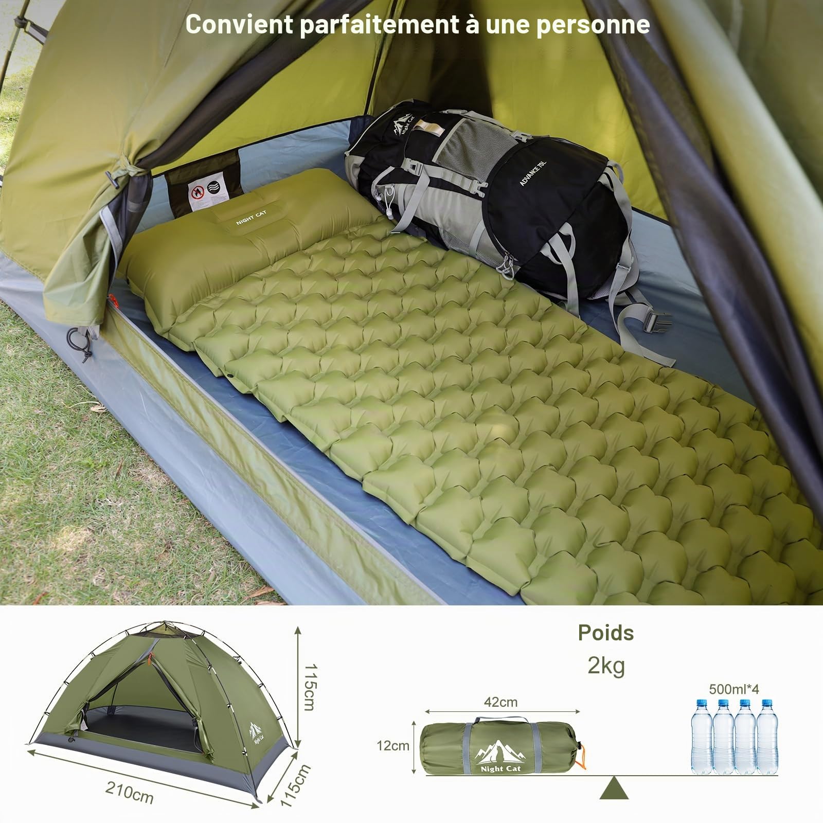 Night Cat Tente de Camping familiale pour 2 Personnes avec Double Couche imperméable et 2 Portes Installation Facile
