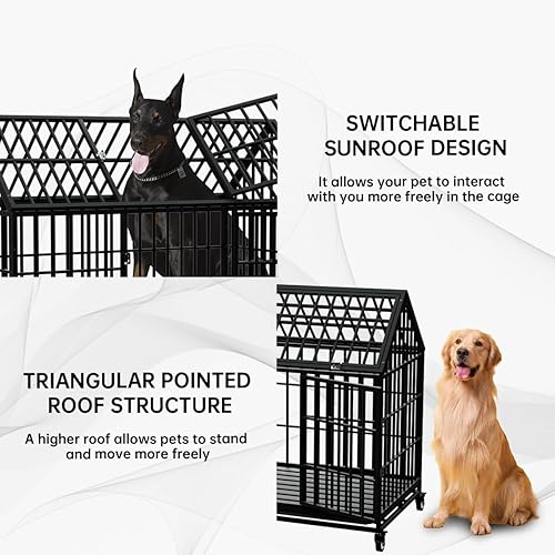 Miniatura 3 de Jaula para perros de 54 pulgadas, jaula grande de metal fuerte para perros grandes, apertura superior con 2 puertas, 4 ruedas bloqueables, 2