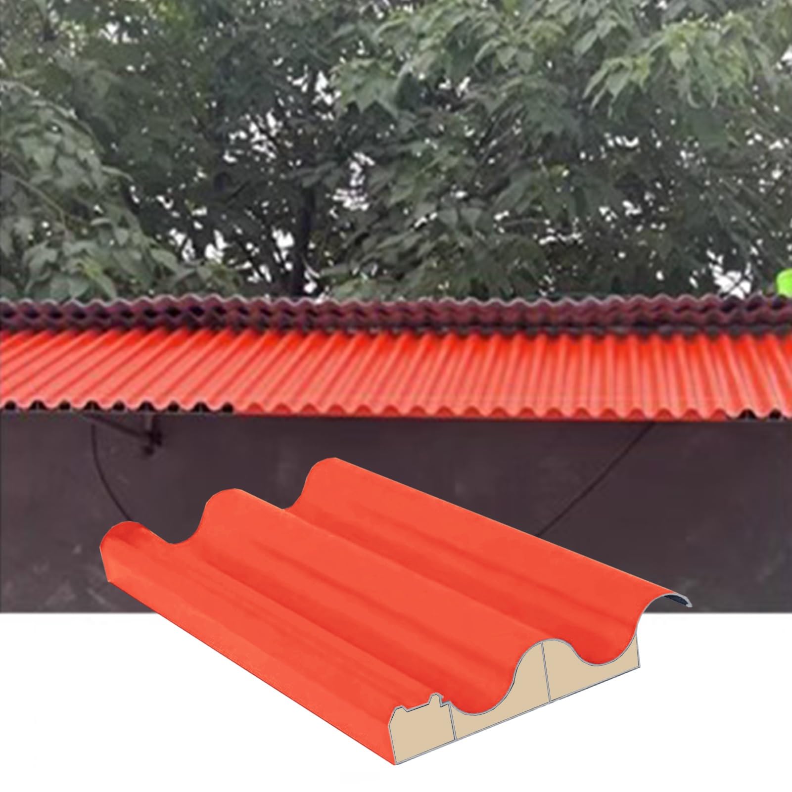 Roofing Sheets Aluminum Awning Covers Board, DIY Side Panels Tiles w/Polycarbonate Fill(Orange,L 1.3m/4.3ft)