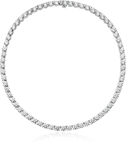 Miniatura 8 de Tienda Collection Platinum or Gold Plated Sterling Silver Tennis Necklace with Round