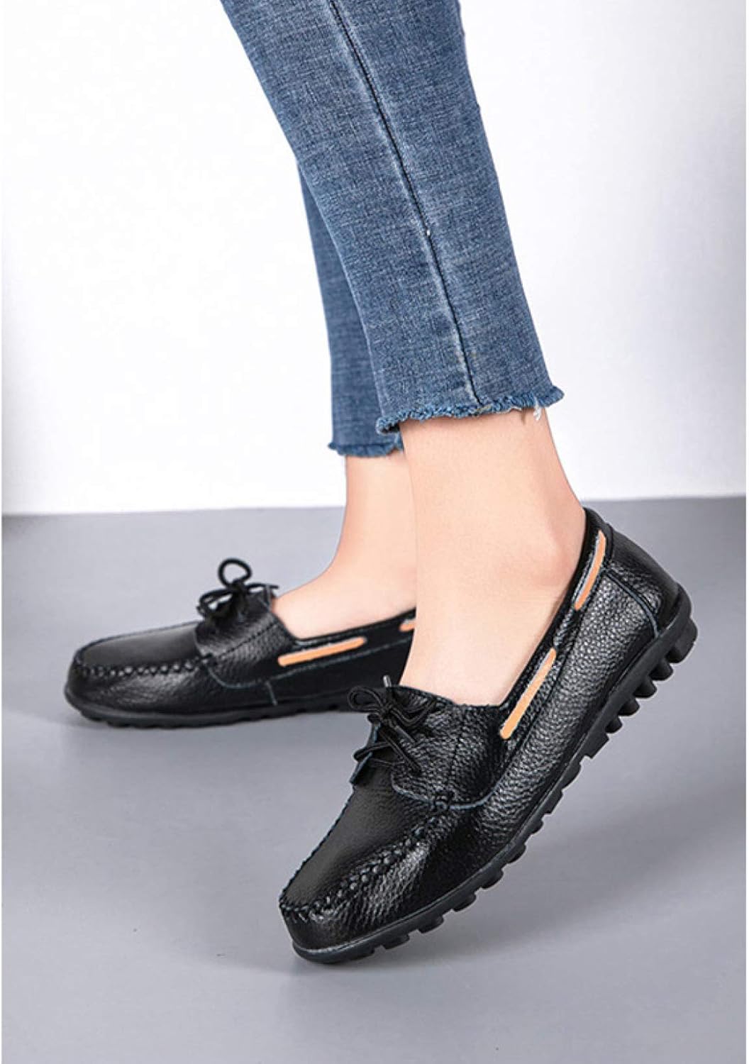 [PANLON] モカシン レディース スリッポン 蝶結び ローファー フラットシューズ 24.5cm ママシューズ コンフォート