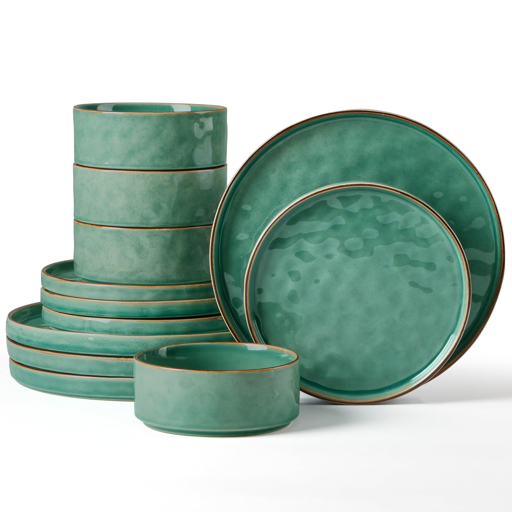Herogo 12 Piece Dinner Set, Stoneware Dinnerware Sets for 4 People, Reactive Glaze Dining Plates and Bowls, Microwave and Dishwasher Safe, Chip and Scratch Resistant, Emerald Green โ image 1