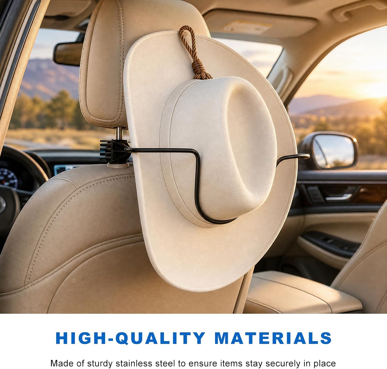 Car Cowboy Hat Holder, Metal Auto Clothes Holder Seat Back Hat Rack for Keeping Cap Shape, Universal Hard Cap Storage Organizer Coat Hanger for Cars Trucks SUVs Seats (for Cowboy Hat) image 3
