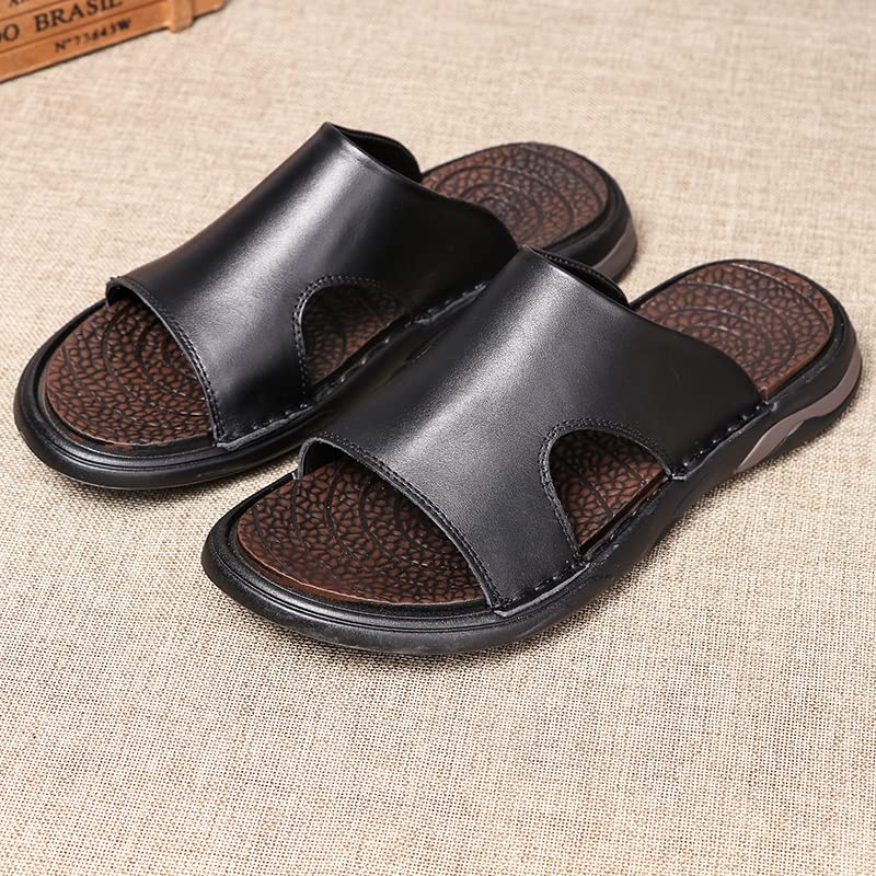 Men's Soft PU Leather Sandals Men Beach Slippers Outdoor Casual Holiday Male Retro Casual Shoes(D,43 Code)4