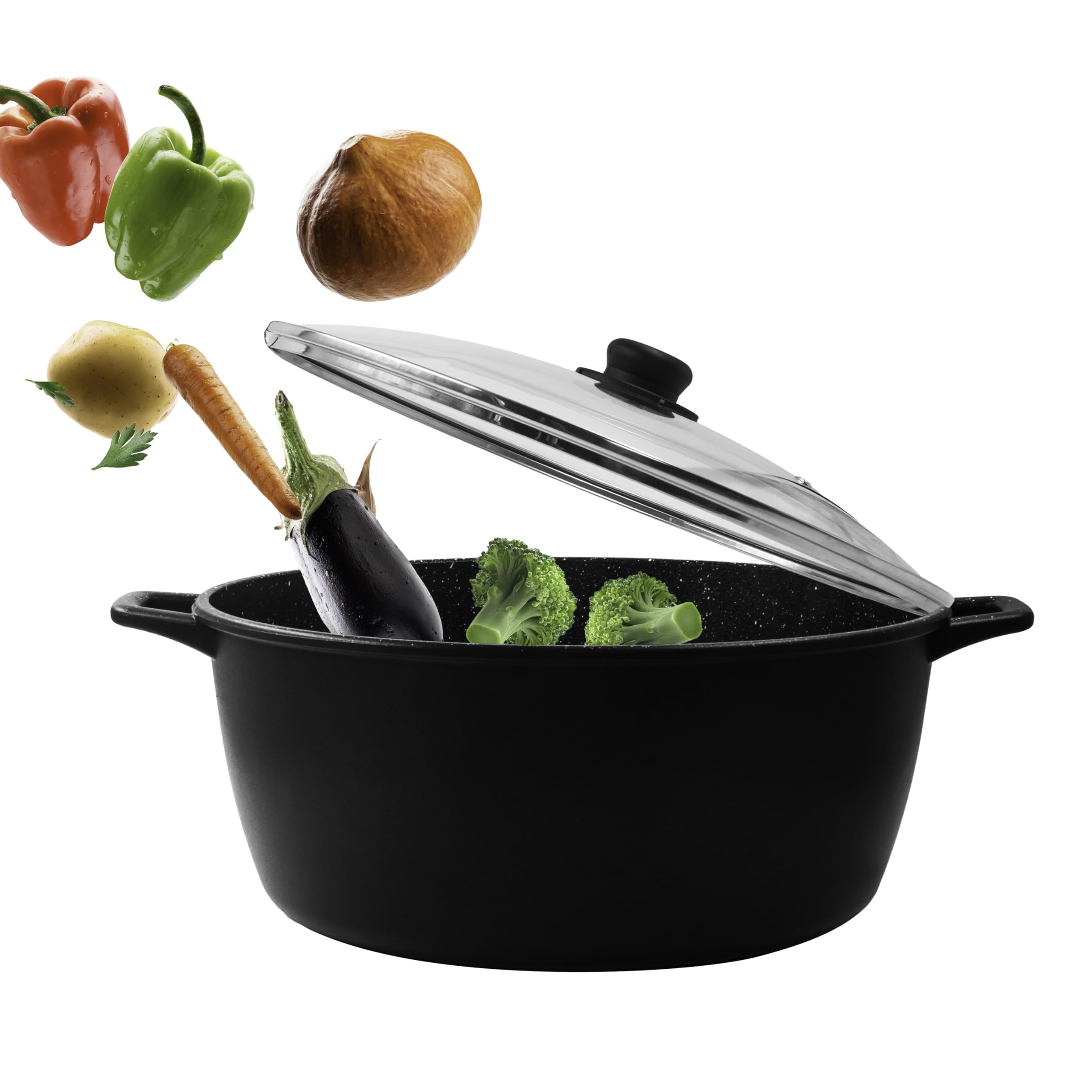 zanetti, Casseruola XL Chef, Pressofusa Antiaderente, Adatta a Tutti i Piani Cottura, Incluso Induzione, Fondo 6mm, Coperchio in Vetro, Manici in Silicone, Diametro 32 cm