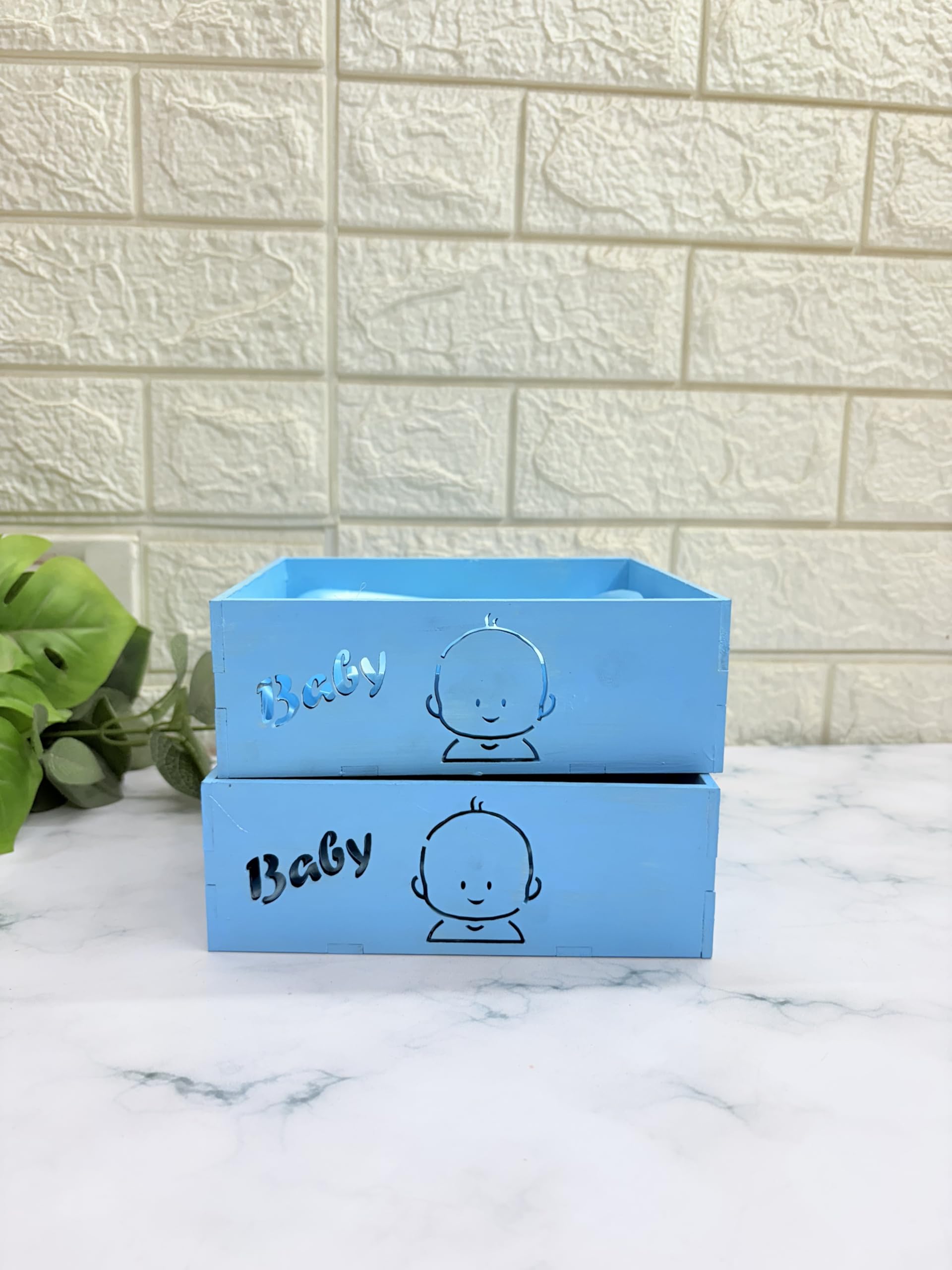 AANA GIFT HAMPERS® Baby Hamper Tray, Wood Tray - 7X6X2.2(H) Inch, Perfect for Gifting or Personal Use, Pack of 2 (Blue)-image-37